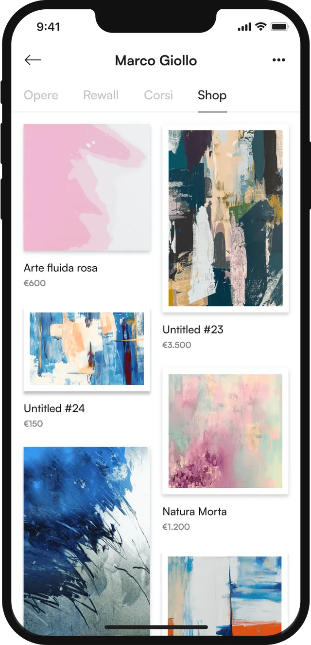 Shop di un artista nell'app